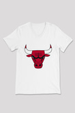 Chicago Bulls Beyaz Unisex V Yaka Tişört