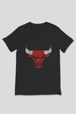 Chicago Bulls Siyah Unisex V Yaka Tişört