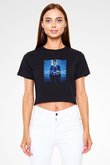 Chris Brown Baskılı Crop Top Siyah Kadın Tişört