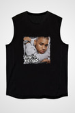 Chris Brown Baskılı Unisex Siyah Kolsuz Tişört