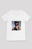 Chris Webby Baskılı Beyaz V Yaka Unisex Tişört