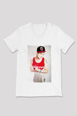 Chris Webby Beyaz Unisex V Yaka Tişört