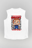 Chucky Baskılı Unisex Beyaz Kolsuz Tişört