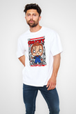 Chucky Baskılı Unisex Beyaz Oversize Tişört
