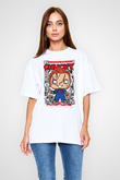 Chucky Baskılı Unisex Beyaz Oversize Tişört