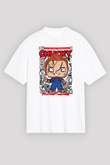 Chucky Baskılı Unisex Beyaz Oversize Tişört