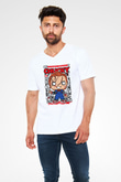 Chucky Baskılı Unisex Beyaz V Yaka Tişört