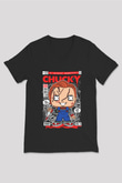 Chucky Baskılı Unisex Siyah V Yaka Tişört