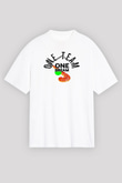 Çim Hokeyi Baskılı Unisex Beyaz Oversize Tişört - Tshirt