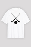 Çim Hokeyi Baskılı Unisex Beyaz Oversize Tişört - Tshirt