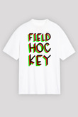 Çim Hokeyi Baskılı Unisex Beyaz Oversize Tişört - Tshirt