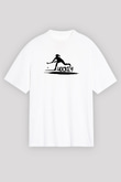 Çim Hokeyi Baskılı Unisex Beyaz Oversize Tişört - Tshirt