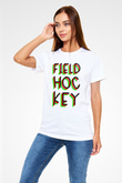 Çim Hokeyi Baskılı Unisex Beyaz Tişört - Tshirt