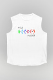 Çim Hokeyi Baskılı Unisex Kolsuz Beyaz Tişört