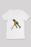 Çim Hokeyi Baskılı Unisex V Yaka Tişört - Tshirt