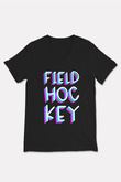 Çim Hokeyi - Field Hockey Baskılı Unisex Siyah V Yaka Tişört