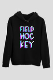 Çim Hokeyi - Field Hockey Baskılı Unisex Siyah Hoodie