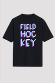 Çim Hokeyi - Field Hockey Baskılı Unisex Siyah Oversize Tişört