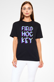 Çim Hokeyi - Field Hockey Baskılı Unisex Siyah Tişört - Tshirt