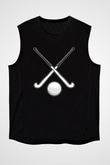 Çim Hokeyi - Field Hockey Baskılı Unisex Siyah Kolsuz Tişört