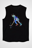 Çim Hokeyi - Field Hockey Baskılı Unisex Siyah Kolsuz Tişört