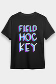 Çim Hokeyi - Field Hockey Baskılı Unisex Siyah Tişört - Tshirt