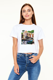 Cinque Terre Beyaz Croptop Tişört