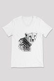 Çita Beyaz Unisex V Yaka Tişört T-Shirt