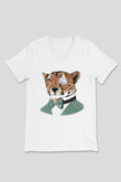 Çita Beyaz Unisex V Yaka Tişört T-Shirt