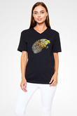 Çita Siyah Unisex V Yaka Tişört T-Shirt