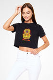 Cobra Kai Baskılı Siyah Crop Top Kadın Tişört - Tshirt