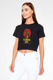 Cobra Kai Baskılı Siyah Crop Top Kadın Tişört - Tshirt