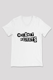 Cockney Rejects Baskılı Beyaz Unisex V Yaka Tişört - Tshirt
