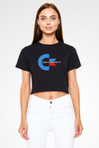 Commodore 64 Baskılı Siyah Crop Top Kadın Tişört - Tshirt