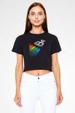 Commodore 64 Baskılı Siyah Crop Top Kadın Tişört - Tshirt