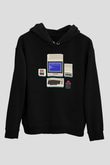 Commodore 64 Baskılı Unisex Siyah Kapüşonlu Sweatshirt