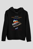 Commodore 64 Baskılı Unisex Siyah Kapüşonlu Sweatshirt
