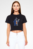 Cookie Monster Baskılı  Siyah  Crop Top Tişört