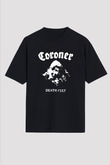 Coroner Baskılı Unisex Siyah Oversize Tişört
