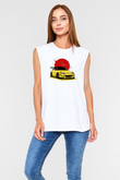 Corvette Baskılı Unisex Beyaz  Kolsuz Tişört