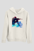 Counter Strike Baskılı Beyaz Unisex Kapüşonlu Sweatshirt