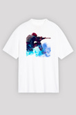 Counter Strike Baskılı Beyaz Unisex Oversize Tişört - Tshirt