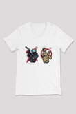 Counter Strike Baskılı Beyaz Unisex V Yaka Tişört - Tshirt