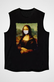 Covid Korona Mona Lisa Baskılı Unisex Siyah  Kolsuz Tişört