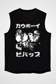 Cowboy Bebop Baskılı Unisex Siyah Kolsuz Tişört - Tshirt