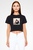Craig David Baskılı Crop Top Siyah Kadın Tişört