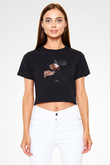 Craig David Baskılı Crop Top Siyah Kadın Tişört