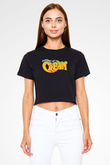 Cream Baskılı Siyah Crop Top Kadın Tişört - Tshirt