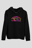 Cream Baskılı Unisex Siyah Kapüşonlu Sweatshirt
