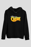 Cream Baskılı Unisex Siyah Kapüşonlu Sweatshirt